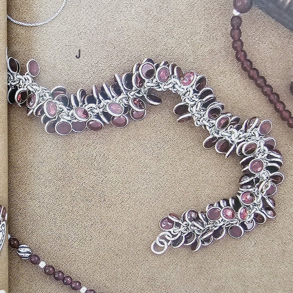 Silpada Sterling Silver Garnet Stone Cha Cha Bracelet B1049 - Picture 10 of 16